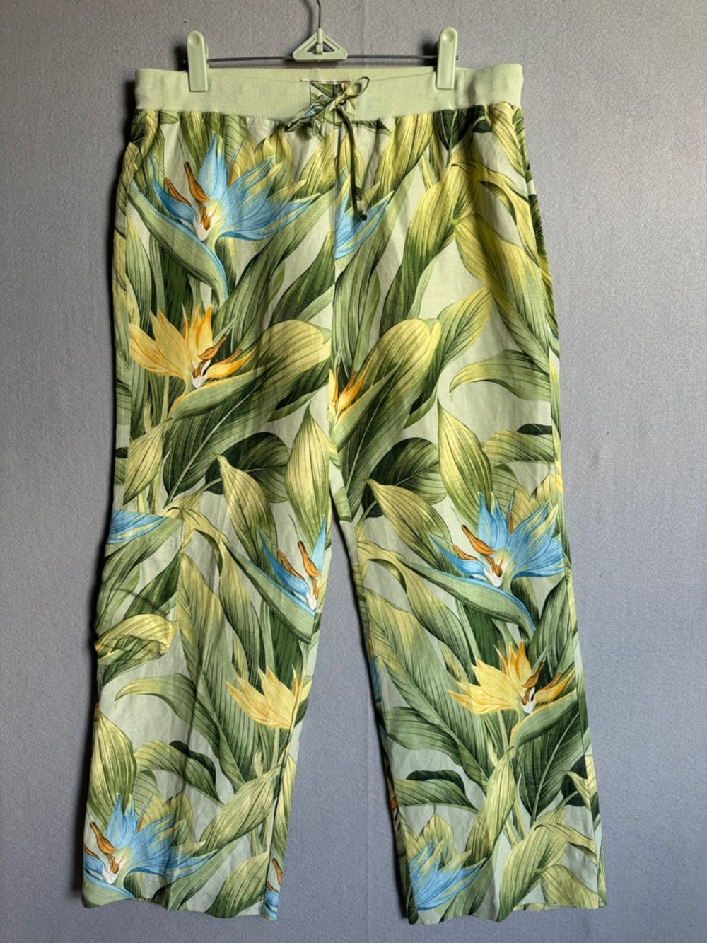 Tommy Bahama Silk Linen Wide Leg Pants Sz M Drawstring Pull On Tropical Floral